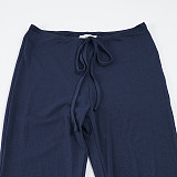Casual Sporty Color Block Knit Halter Neck Suspender Pants Two-Piece Set MRA-48240