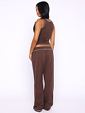 Solid Color Fashion Sports Vest High Waist Drawstring Straight Leg Pants Set RS-L341