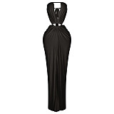 Fashionable Solid Color Sexy Backless Slit Strapless Dress YF-994