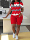 Fashionable and Unique Striped Print Crew Neck Short-Sleeve Shorts Set SHD-9699