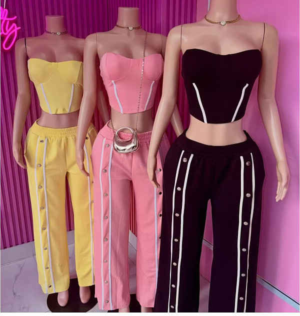 Lovely Casual Sport Straight Front Button Down Pants Set RS-060417