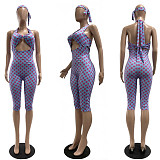 Fashion Polka Dot Strappy Bandeau Neck Halter Backless Headscarf Breast Padded Jumpsuit CM-60322