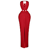 Fashionable Solid Color Sexy Backless Slit Strapless Dress YF-994