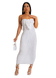 Sexy Solid Color Popcorn Bubble Strapless Bodycon Dress RS-1358