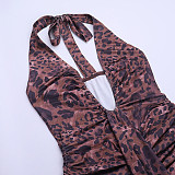 2026 Sexy Leopard Print V-Neck Halter Neck Mini Dress SUM-25484