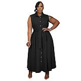 Fashion Solid Color Sleeveless Waist-cinching Shirt Dress NNWY-8170