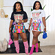 3D Cartoon Printed Casual Loose Short Sleeve Dress PMR-487