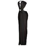 Fashionable Solid Color Sexy Backless Slit Strapless Dress YF-994