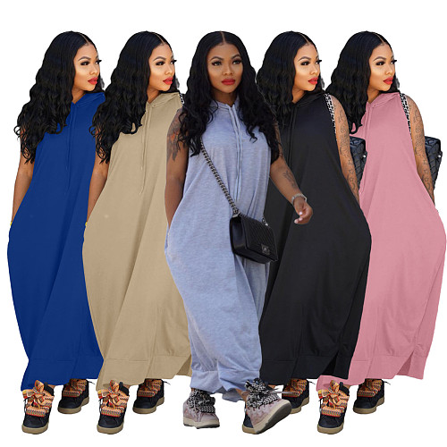 Fashionable Cape-Style Sleeveless Pocket Loose Dress HANI-61008