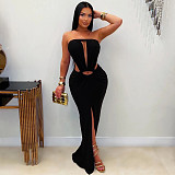 Fashionable Solid Color Sexy Backless Slit Strapless Dress YF-994