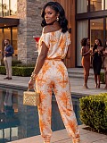2026 Fashionable Casual Off-Shoulder Printed Sleeveless Two-Piece Set YD-8849