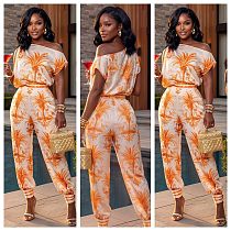 2026 Fashionable Casual Off-Shoulder Printed Sleeveless Two-Piece Set YD-8849