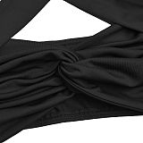 Sexy Solid Color Lace-up Halter Neck Bandeau Top Slim Fit Bodycon Shorts Set BY-7673