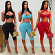 Sexy Solid Color Lace-up Halter Neck Bandeau Top Slim Fit Bodycon Shorts Set BY-7673