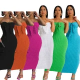 Sexy Solid Color Popcorn Bubble Strapless Bodycon Dress RS-1358
