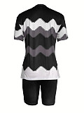 Fashionable and Unique Striped Print Crew Neck Short-Sleeve Shorts Set SHD-9699