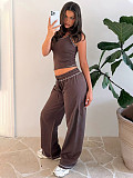 Solid Color Fashion Sports Vest High Waist Drawstring Straight Leg Pants Set RS-L341
