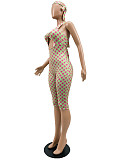 Fashion Polka Dot Strappy Bandeau Neck Halter Backless Headscarf Breast Padded Jumpsuit CM-60322