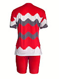 Fashionable and Unique Striped Print Crew Neck Short-Sleeve Shorts Set SHD-9699