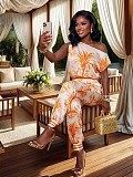 2026 Fashionable Casual Off-Shoulder Printed Sleeveless Two-Piece Set YD-8849