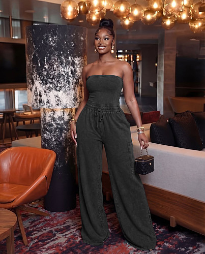 2026 New Women's Casual Washed Strapless Wide-Leg Jumpsuit TR-1360
