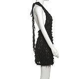 Sexy and Hot Halter Neck Backless Tie Deep V Bodycon Dress DLS-46899