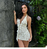 Sexy and Hot Halter Neck Backless Tie Deep V Bodycon Dress DLS-46899