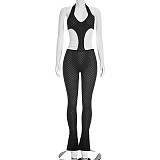 Sexy Hot Girl Solid Color Sheer Slim Fit Knitted Deep V Jumpsuit RS-26JP067