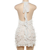 Sexy and Hot Halter Neck Backless Tie Deep V Bodycon Dress DLS-46899