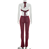 Sexy Hot Girl Solid Color Sheer Slim Fit Knitted Deep V Jumpsuit RS-26JP067