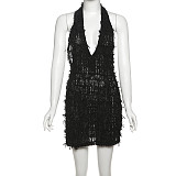 Sexy and Hot Halter Neck Backless Tie Deep V Bodycon Dress DLS-46899