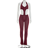 Sexy Hot Girl Solid Color Sheer Slim Fit Knitted Deep V Jumpsuit RS-26JP067