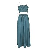 Sexy Strapless Vest Wide-Leg Pants Denim Two-Piece Set RS-AL347