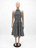 2026 Spring/Summer New Halter Neck Tie-up Backless Polka Dot Print Full Skirt Dress CM-60325