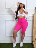 Fashionable Color-Blocked Drawstring Long-Sleeved Jacket and Elastic Shorts Two-Piece Set RS-391452