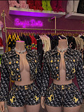 Fashionable Button-Down Print Embroidered Stretch Denim Jacket and Shorts Two-Piece Set RS-88030
