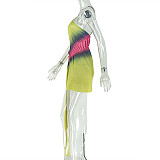 Color-blocked Backless Irregular Asymmetrical Neck Strapless Pleated Bodycon Short Dress JY-303331