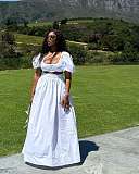 Fashionable White Square Neck Puff Sleeve Slim Waist Short Top and Skirt Two-Piece Set QZ-8071