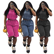 Casual Washed Cotton Stretch Drawstring Short-Sleeve and Shorts Set TR-1361 Casual Washed Cotton Stretch Drawstring Short-Sleeve and Shorts Set TR-1361