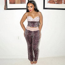 Sexy Leopard Print Bodycon Camisole Top and Slim Fit Trousers Set ZJQD-86812