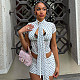 Sexy Polka Dot Print Halter Neck Strap Cropped Short-Sleeved Skirt Set JY-711875