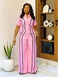 Casual Striped Single-Breasted Shirt and Trousers Two-Piece Set QZ-7854