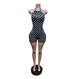 New Halter-Neck Backless Polka Dot Print Tie-Up Jumpsuit Shorts MEM-88689