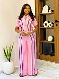 Casual Striped Single-Breasted Shirt and Trousers Two-Piece Set QZ-7854