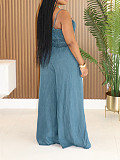 Sexy Strapless Vest Wide-Leg Pants Denim Two-Piece Set RS-AL347