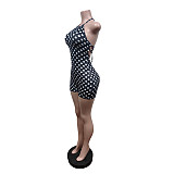 New Halter-Neck Backless Polka Dot Print Tie-Up Jumpsuit Shorts MEM-88689
