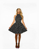 2026 Spring/Summer New Halter Neck Tie-up Backless Polka Dot Print Full Skirt Dress CM-60325