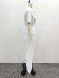 Casual Solid Color Collared Short-Sleeve Cardigan Shirt and Trousers Set QZ-6963
