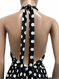 2026 Spring/Summer New Halter Neck Tie-up Backless Polka Dot Print Full Skirt Dress CM-60325