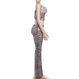 Sexy Leopard Print Bodycon Camisole Top and Slim Fit Trousers Set ZJQD-86812